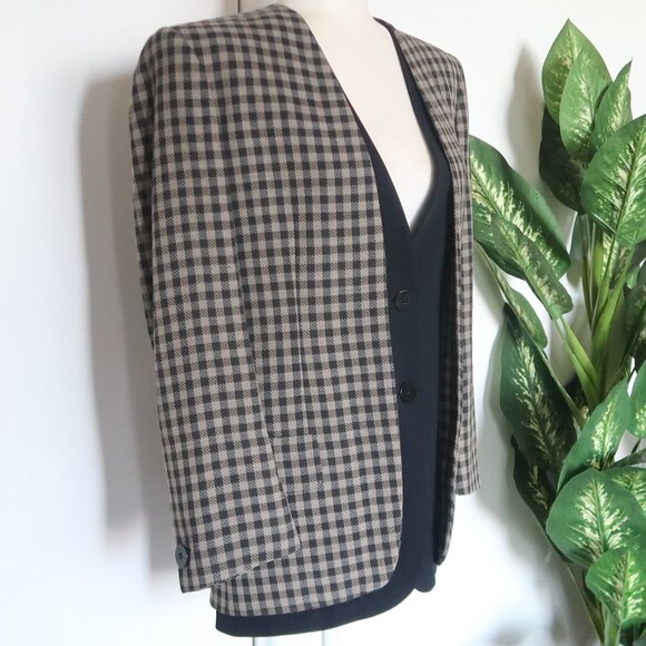 Giorgio Armani Collezioni Wool Blazer Jacket Luxury Checkered Plaid Designer 40 - Picture 3 of 14